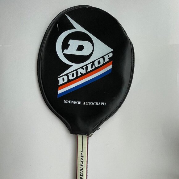 Vintage John McEnroe Dunlop Autograph Wooden Tennis Racquet with Original Cover - Picture 1 of 12